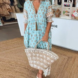 MANA | CHIC FLORAL MIDI DRESS WITH V-NECK