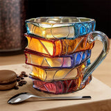 3D handgefertigte Tasse mit Bücherstapel für Bücherliebhaber