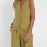 Aira - Buttoned Waistcoat & Wide Leg Trousers