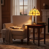 Tischlampe aus Buntglas in Gold