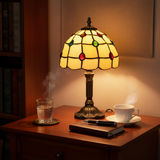 Lampe de table vitrail dorée
