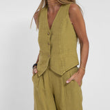 Aira - Buttoned Waistcoat & Wide Leg Trousers