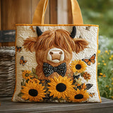 Gepolsterte Tasche - Highlandrind mit Sonnenblumen