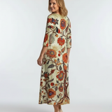 Elise | Floral Midi Dress with Long V Sleeves