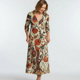 Elise | Floral Midi Dress with Long V Sleeves