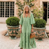 Céline | Midi dress with pattern, three-quarter sleeves and V-neck