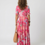 Juliette | Midi dress with flowers, short sleeves and V-neck