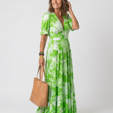 Juliette | Midi dress with flowers, short sleeves and V-neck