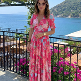 Juliette | Midi dress with flowers, short sleeves and V-neck