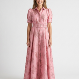 Amélie | Maxi dress with short sleeves and floral belt