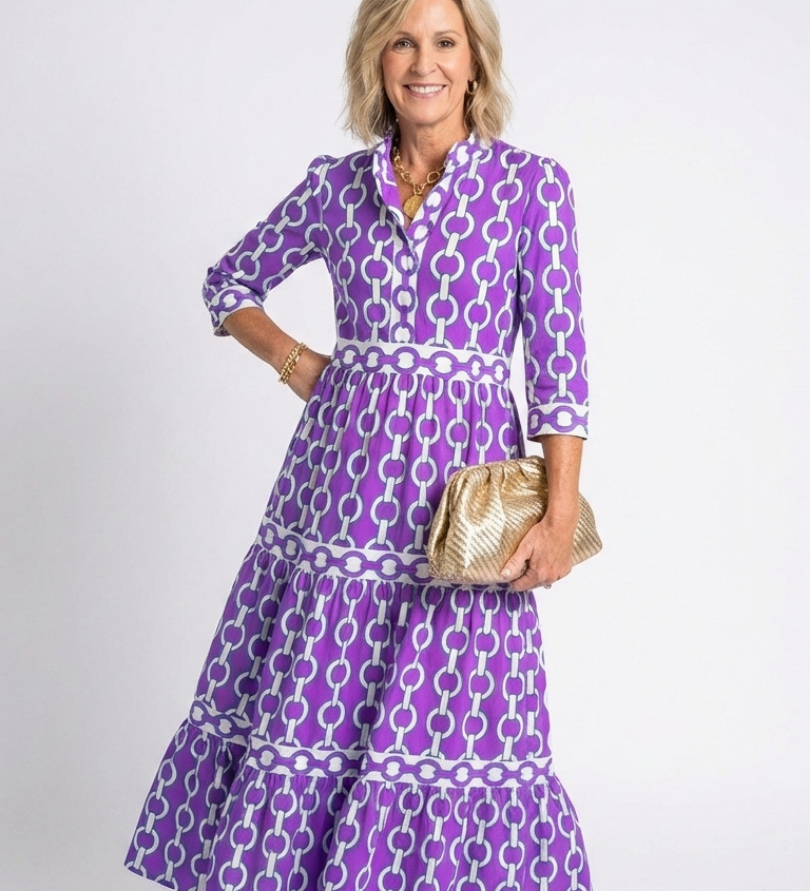 Pauline | Midi dress with three-quarter sleeves and chain pattern