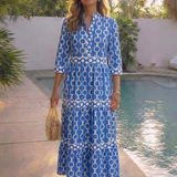 Pauline | Midi dress with three-quarter sleeves and chain pattern