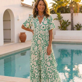 Lucie | Midi dress with flowers, short sleeves and V-neck