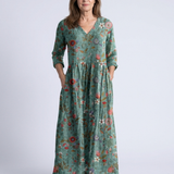 Valérie | Floral maxi dress with V-neck and three-quarter sleeves
