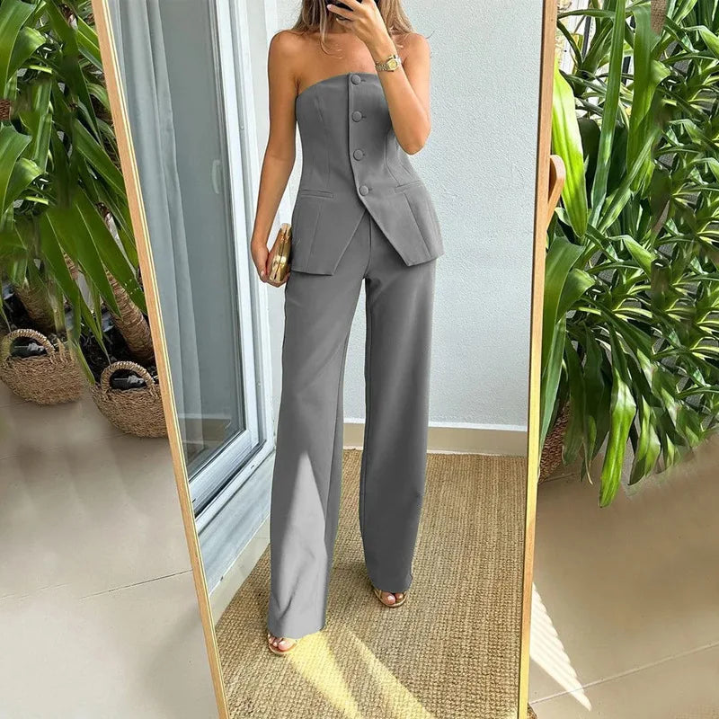 BRIA - Two-Piece Sleeveless Buttoned Ensemble