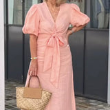 LYNORA | ELEGANT MIDI DRESS WITH V-NECK