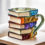 Handgefertigte 3D-Tasse mit Bücherstapel für Bücherliebhaber