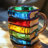 Handgefertigte, mehrfarbige Tasse im Buch-Thema