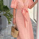 LYNORA | ELEGANT MIDI DRESS WITH V-NECK