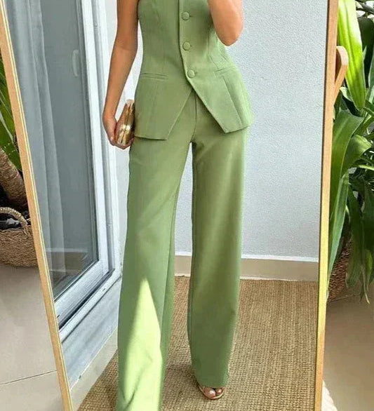 BRIA - Two-Piece Sleeveless Buttoned Ensemble