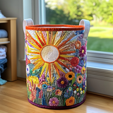 Handgefertigter Wäschekorb | Sonnenblumen in Blüte