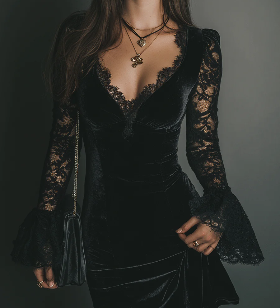Mélanie | Mini Dress in Velvet & Lace Luna