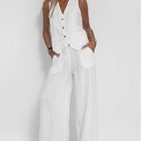 Aira - Buttoned Waistcoat & Wide Leg Trousers