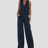 Aira - Buttoned Waistcoat & Wide Leg Trousers