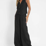 Aira - Buttoned Waistcoat & Wide Leg Trousers