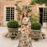 Isabelle | Maxi dress with belt, round neckline and three-quarter sleeves