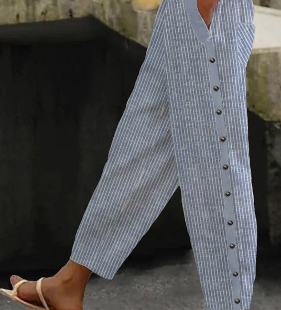 Linaya - Striped Button Trousers