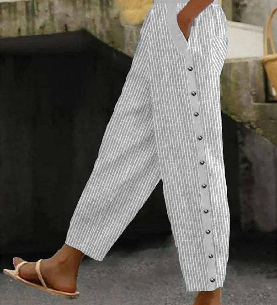 Linaya - Striped Button Trousers