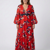 Léa | Maxi dress with long sleeves and tied waist