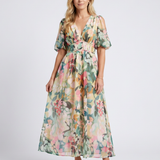 Audrey | Midi dress with short sleeves and gathered waist