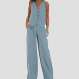 Aira - Buttoned Waistcoat & Wide Leg Trousers