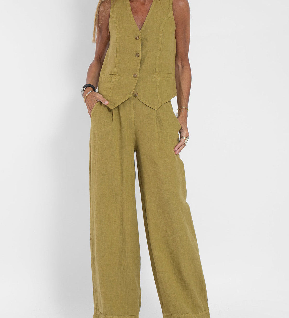 Aira - Buttoned Waistcoat & Wide Leg Trousers