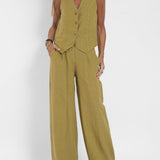 Aira - Buttoned Waistcoat & Wide Leg Trousers