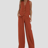 Aira - Buttoned Waistcoat & Wide Leg Trousers