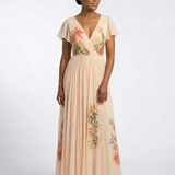 Hélène | Maxi dress with pleated flowers and V-neck