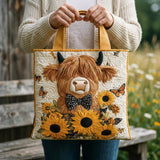Gepolsterte Tasche - Highlandrind mit Sonnenblumen