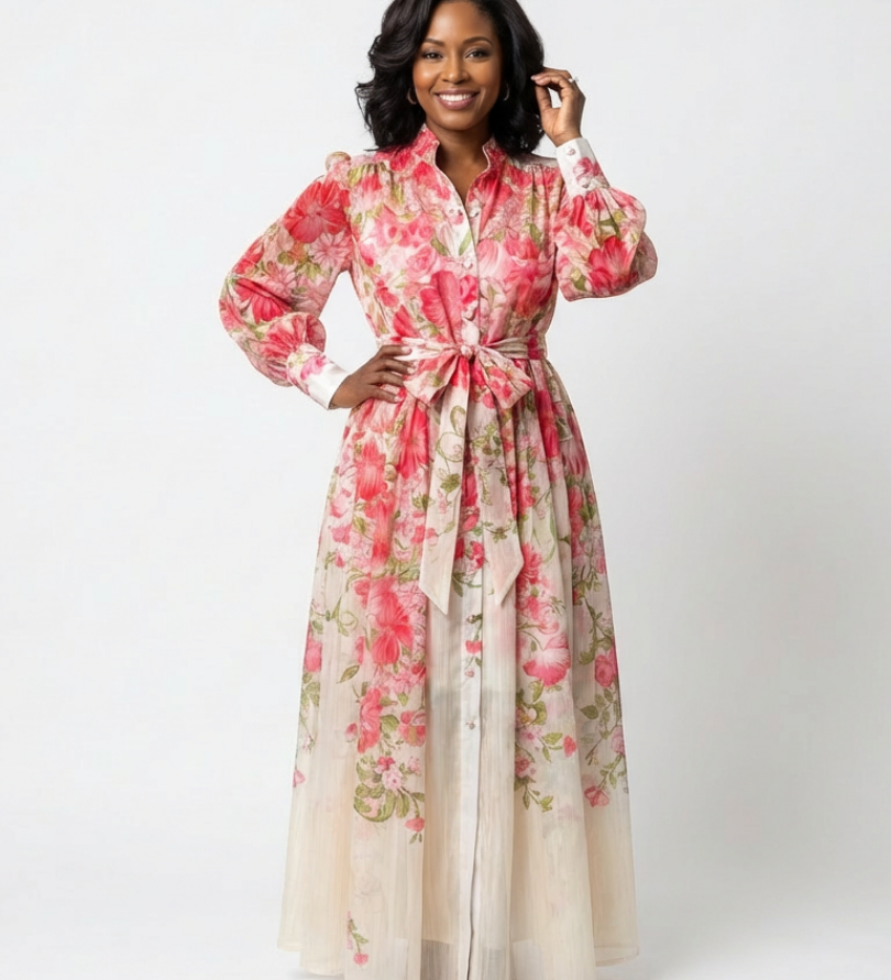 Delphine | Maxi dress with long sleeves and flowers